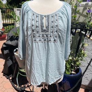 🍀Lucky Brand Women’s light blue 3/4 sleeve boho top | Size M